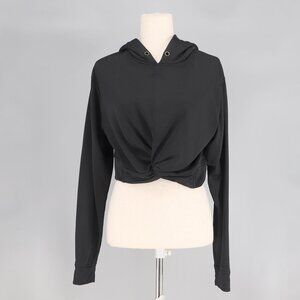 T BY ALEXANDER WANG Cropped Twisted Front Black Hoodie Sweatshirt Size S